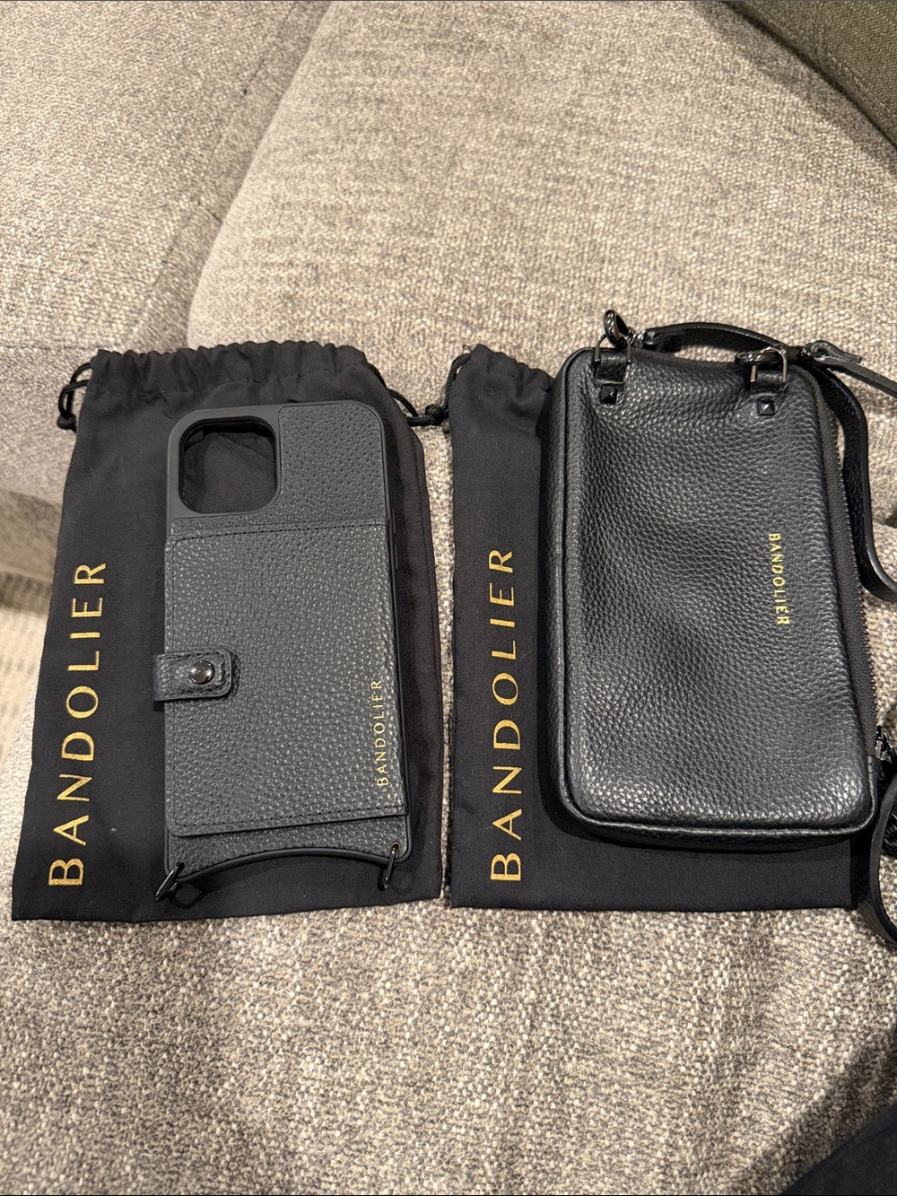 Bandolier Mila MagSafe Black Pebbled Leather Crossbody with Expanded Zip Pouch